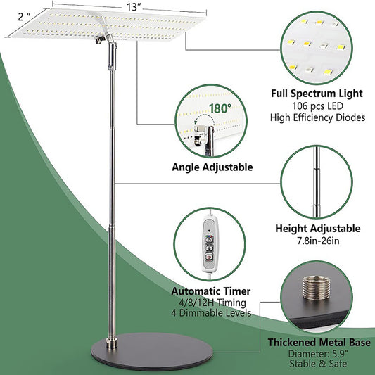 10W 120LEDs Plant Growth Lamp IP54 Waterproof Auto On/Off Adjustable Brightness Height LED Full Spectrum Plant Light Telescopic pole light+Base US Plug