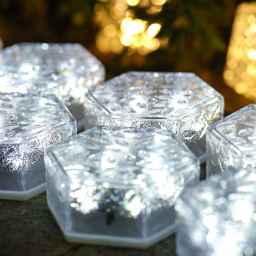 0.25w LED Solar Garden Light IP44 Waterproof Imitation Hexagonal Ice Brick Buried Lamp For Yard Patio Garden Pathway Porch Decor (9.5 x 8.4 x 9.5cm) white light
