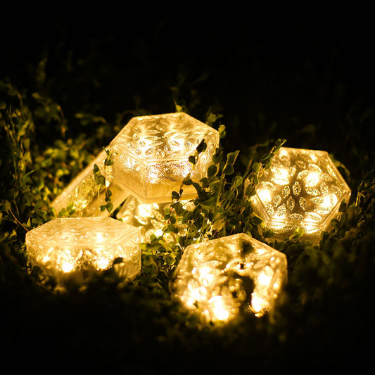 0.25w LED Solar Garden Light IP44 Waterproof Imitation Hexagonal Ice Brick Buried Lamp For Yard Patio Garden Pathway Porch Decor (9.5 x 8.4 x 9.5cm) white light