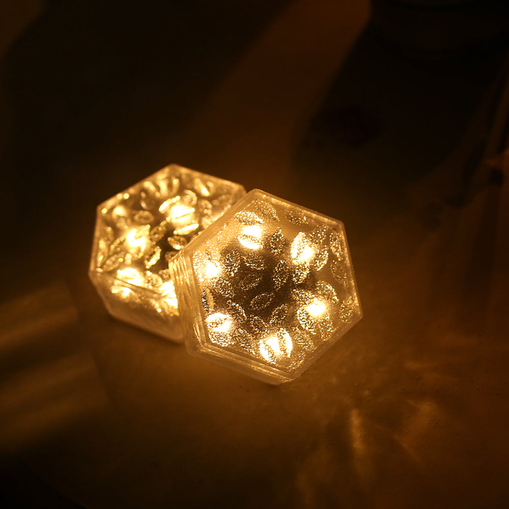 0.25w LED Solar Garden Light IP44 Waterproof Imitation Hexagonal Ice Brick Buried Lamp For Yard Patio Garden Pathway Porch Decor (9.5 x 8.4 x 9.5cm) white light
