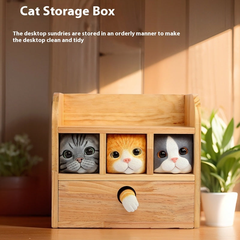 Original Solid Wood Jewelry Box Creative Cute Kitty Table Decorations