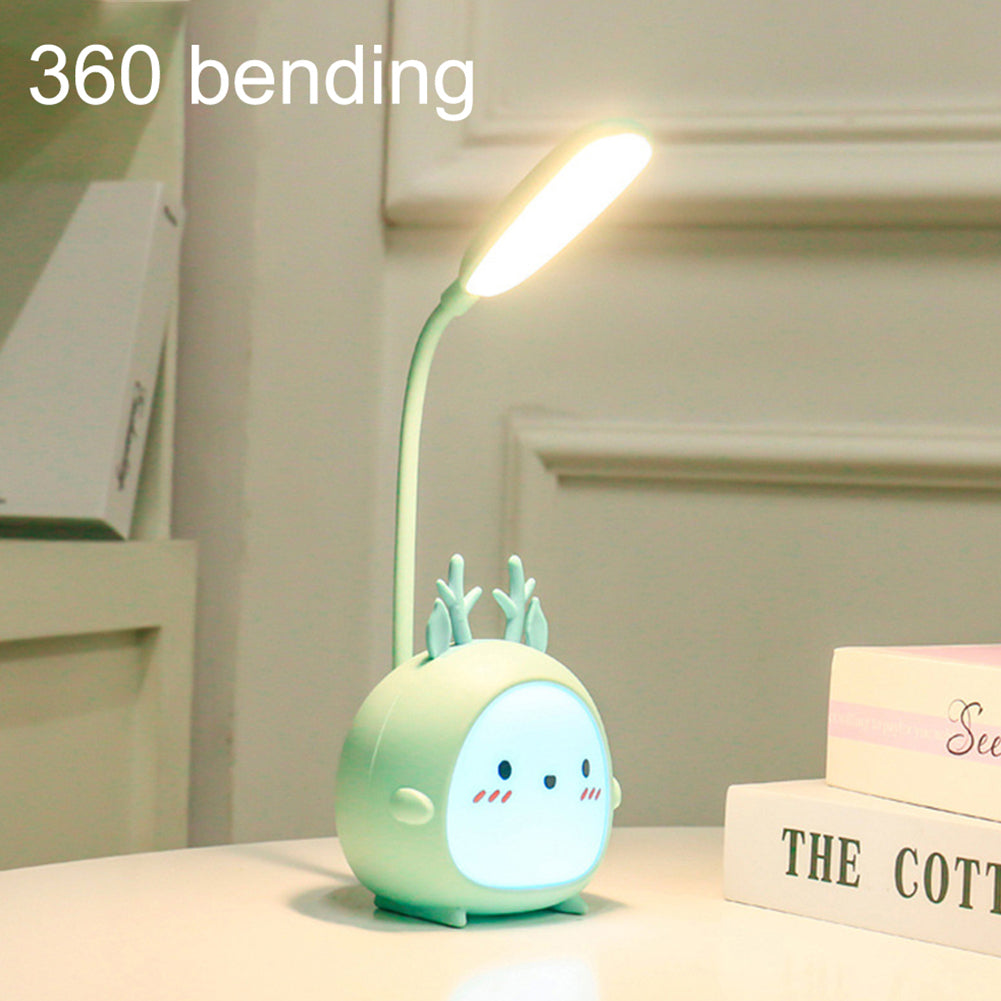 Portable LED Table Lamps 3 Lighting Modes Cartoon Deer Eye Protection USB Charging Reading Desk Light Night Light blue deer