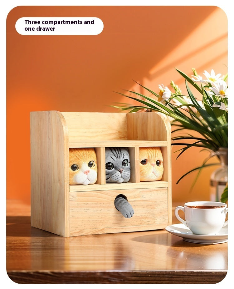 Original Solid Wood Jewelry Box Creative Cute Kitty Table Decorations
