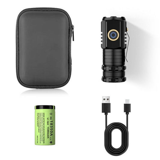 Portable Mini LED Mini Flashlight With Clip Super Bright Strong Light Aluminum Alloy Outdoor Emergency Lighting Tool (8 x 3CM) Magnetic + data cable +battery