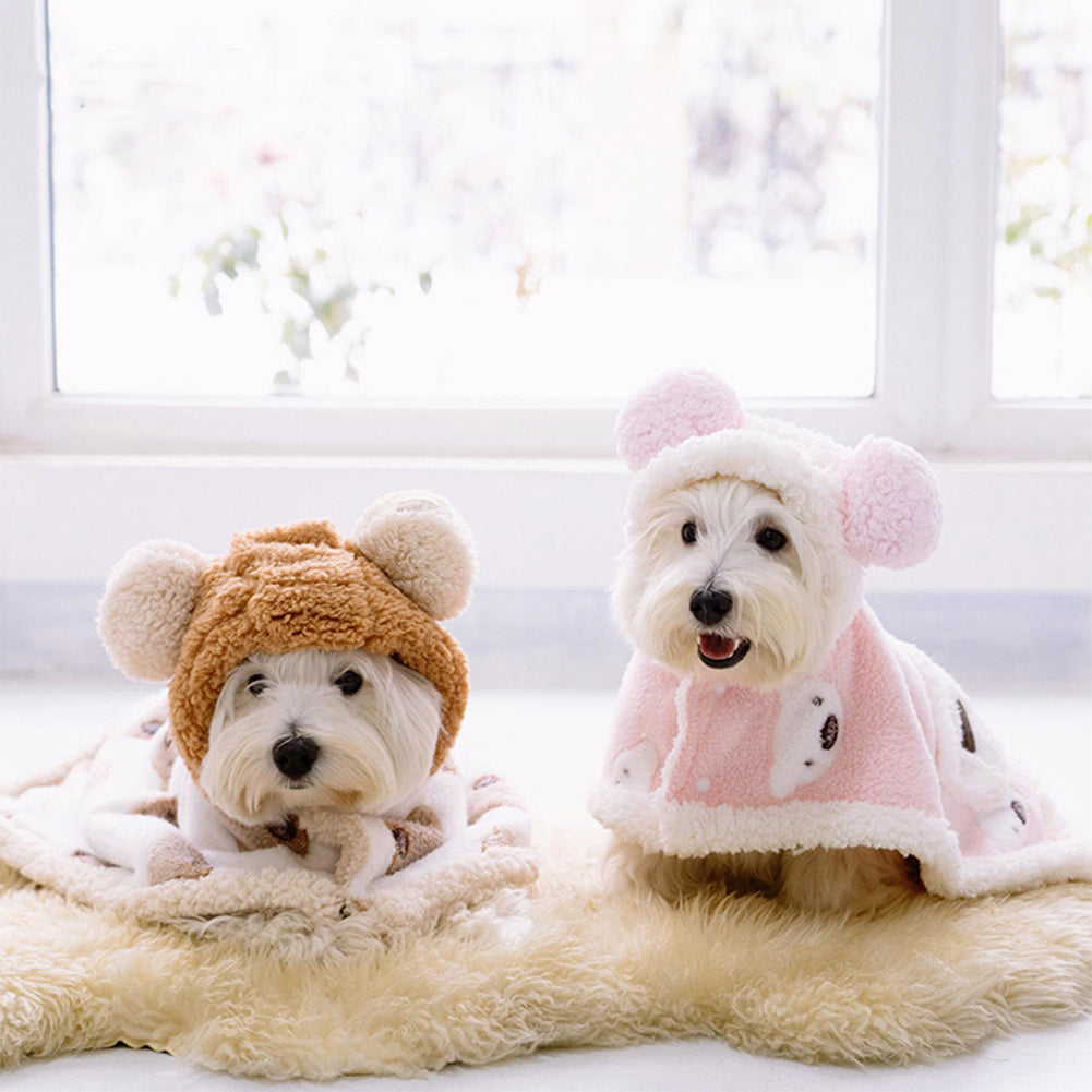 Dog Cloak Winter Warm Cape Cute Cartoon Bear Blanket Nightgown Pet Supplies For Small Medium Large Dogs brown M (suitable for 3.5-6.5 kg)