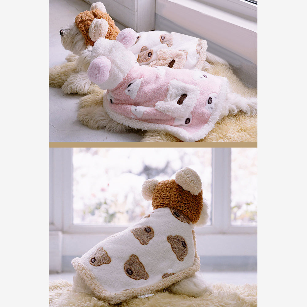 Dog Cloak Winter Warm Cape Cute Cartoon Bear Blanket Nightgown Pet Supplies For Small Medium Large Dogs brown M (suitable for 3.5-6.5 kg)