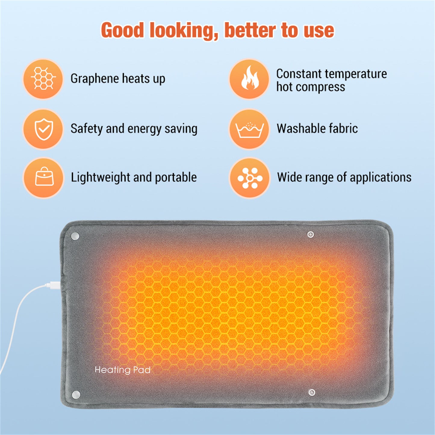 USB Electric Heating Pad With Temperature Sensor 10 x 28cm Large Heating Area Waterproof Super Soft Thermal Blanket Hand Warmer (30x50cm) space gray