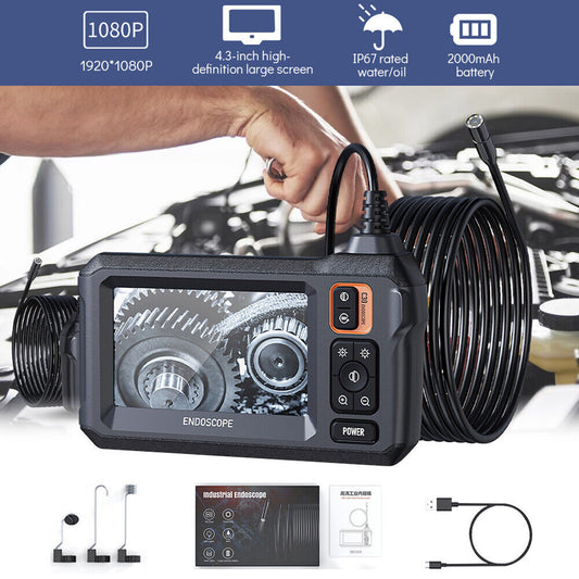 Borescope 4.3-Inch Screen Industrial Endoscope with 8 LED Lights 8mm Lens Inspection Camera for Pipe Automotive Black
