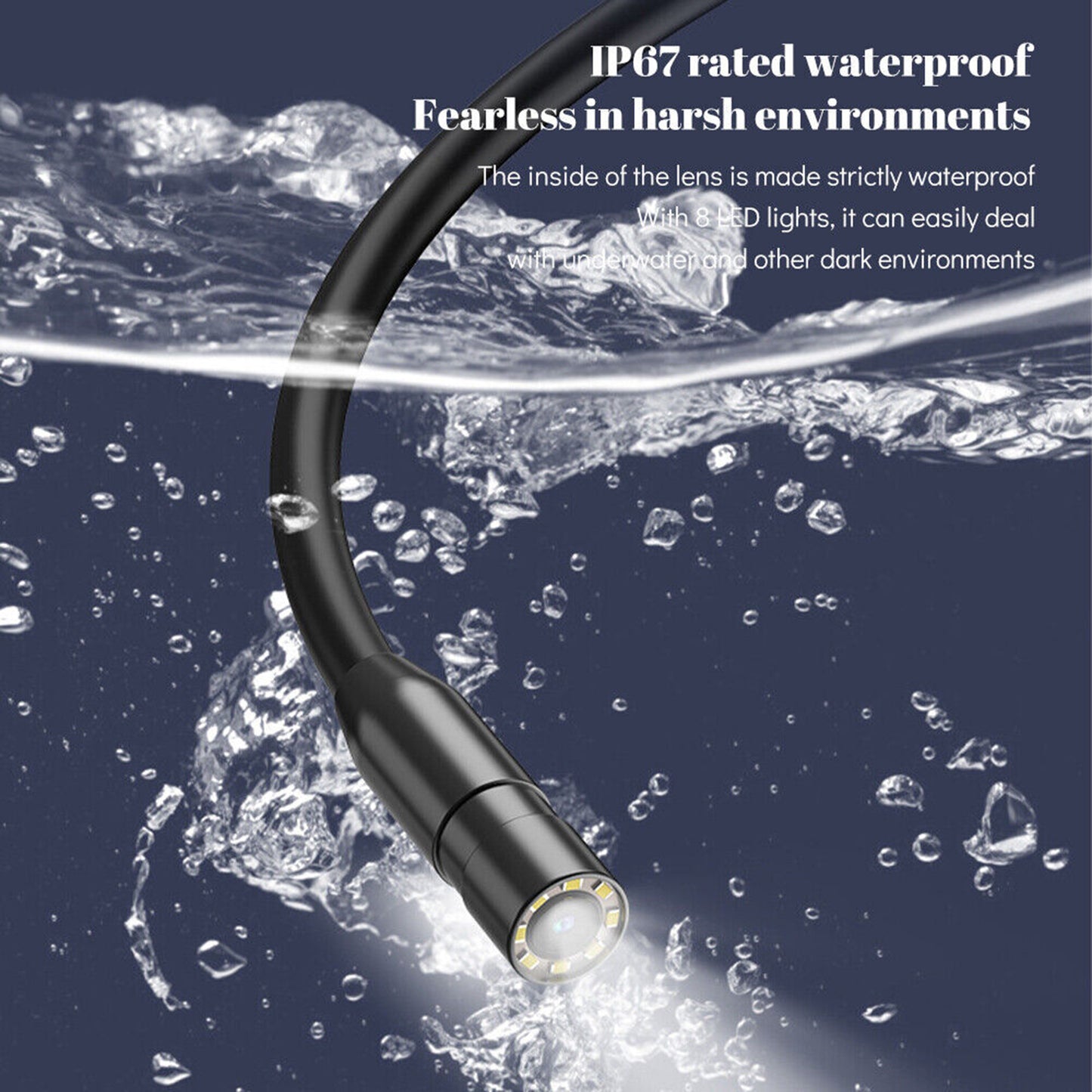 Borescope 4.3-Inch Screen Industrial Endoscope with 8 LED Lights 8mm Lens Inspection Camera for Pipe Automotive Black