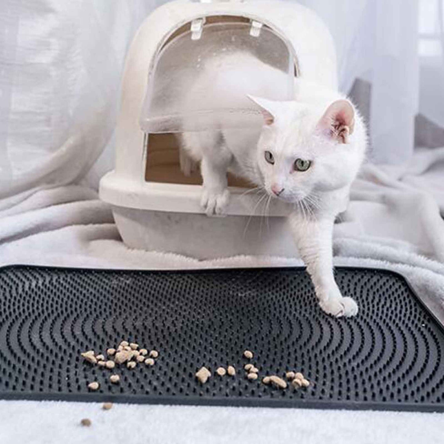 Pet Foldable Litter Mat Heat Resistant Temperature Food Grade Silicone Pet Feeding Mat For Cats Dogs (53 x 38cm) grey 53 x 38cm