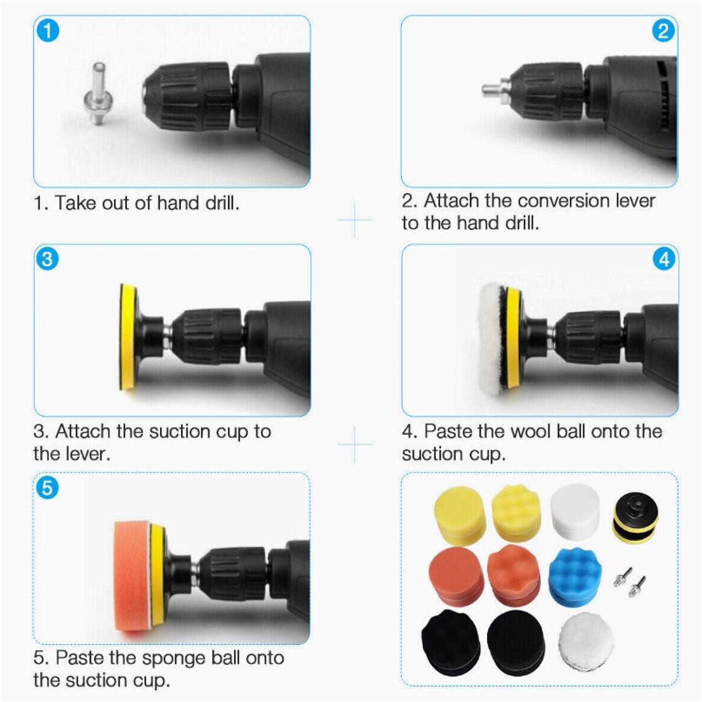 22pcs 3In/80 Mm Buffing Pads With Suction Cups Portable Self-adhesive Design Sponge Pads Power Tool Parts Accessories 3 inch 22 piece set