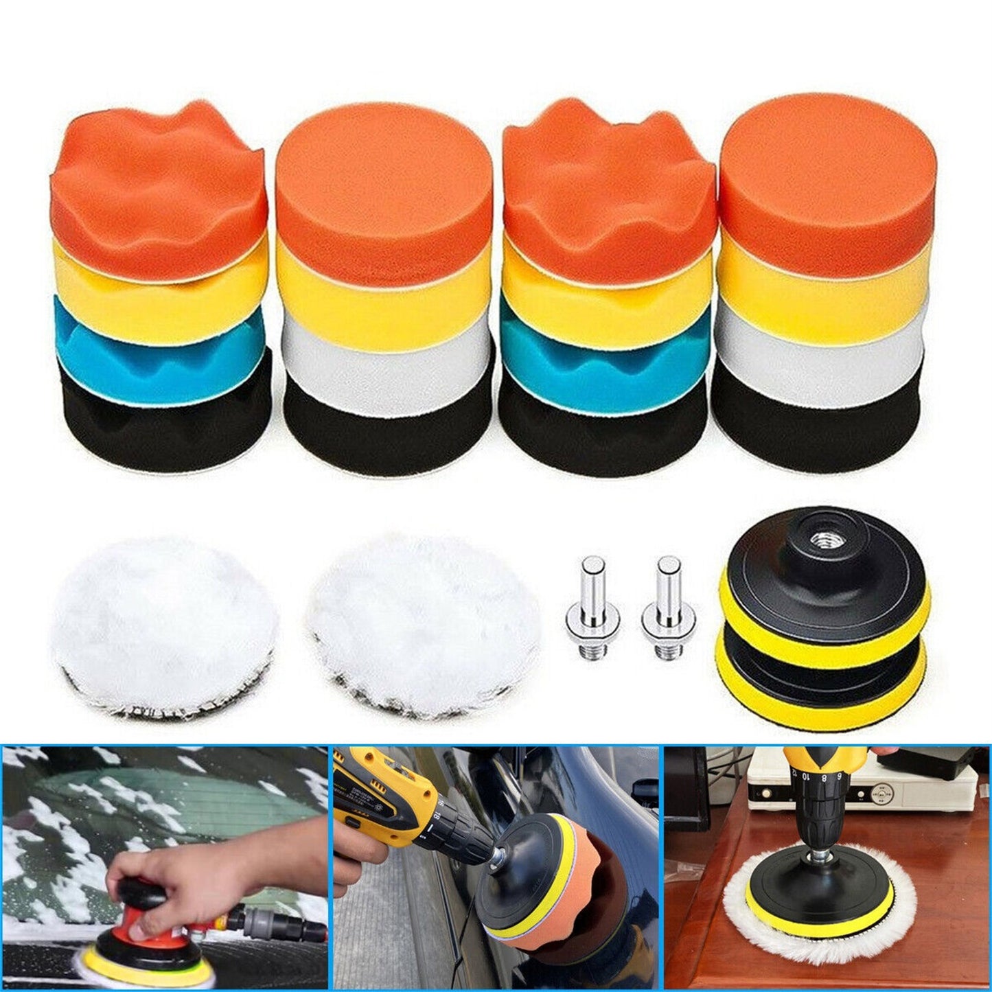 22pcs 3In/80 Mm Buffing Pads With Suction Cups Portable Self-adhesive Design Sponge Pads Power Tool Parts Accessories 3 inch 22 piece set