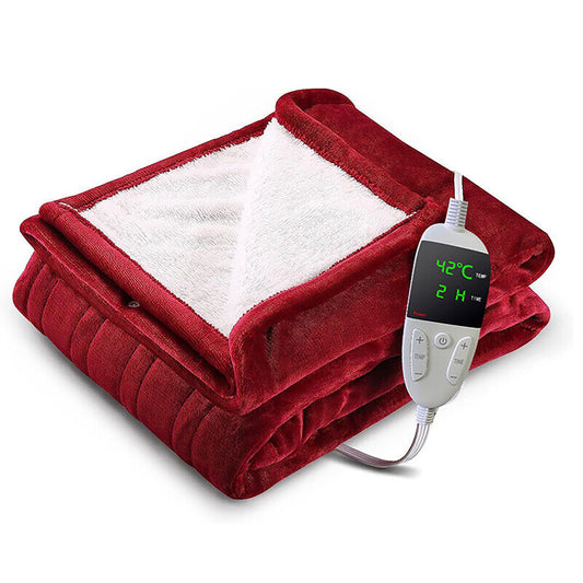 Electric Blanket 63"" x 51"" Super Soft Flannel Heated Blanket With 6 Heating Levels 2-4-6-10 Hours Auto Off Machine Washable EU Plug red