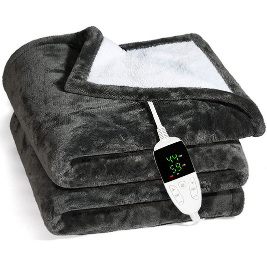 Electric Blanket 63"" x 51"" Super Soft Flannel Heated Blanket With 6 Heating Levels 2-4-6-10 Hours Auto Off Machine Washable EU Plug dark gray