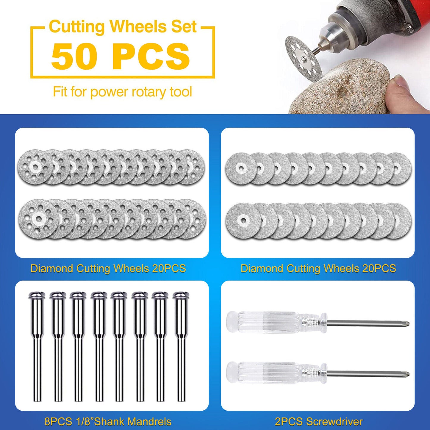 50Pcs Rotary Cutting Wheels Tool Kit With Mandrels Screwdrivers High Cutting Efficiency For Wood Glass Plastic Stone Metal 50pcs