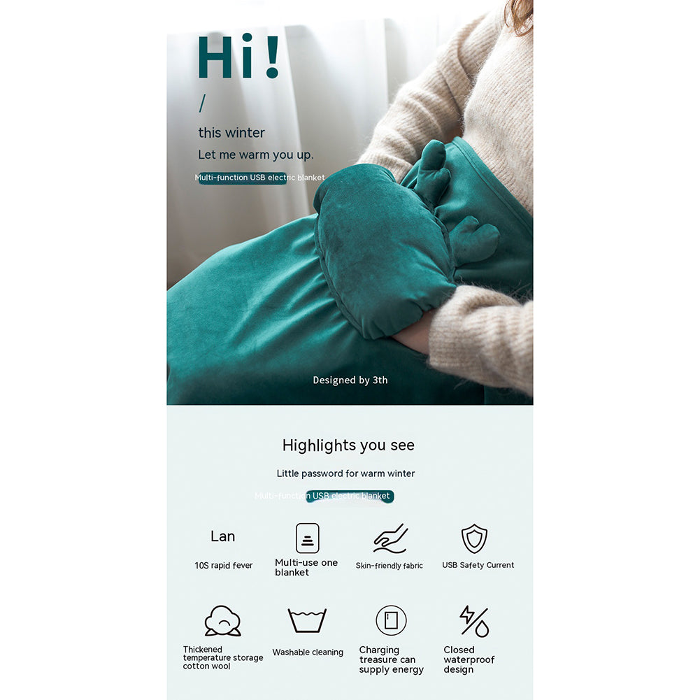 Electric Heating Blanket With Cartoon Hand Warmer 5V Safe Voltage Washable Fast Heating USB Heated Blanket (72CM x 115CM) pink