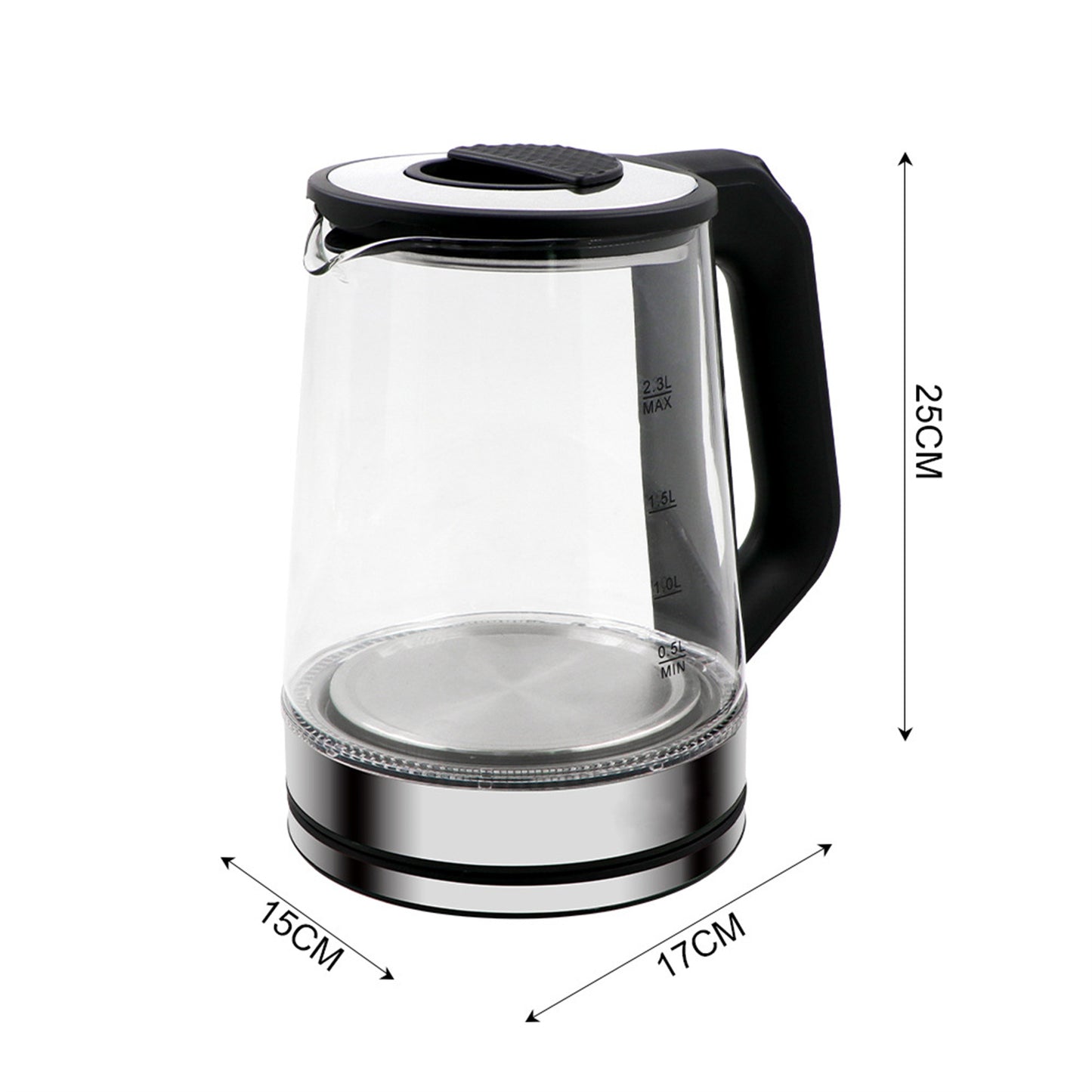 2000W Glass Electric Kettle With Automatic Shut Off 2.3L Large Capacity Fast Boilling Teapot Hot Water Heater Suitable For Milk Coffee Water Tea (EU Plug) black