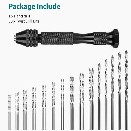 31 Pieces Hand Drill Bits Set Pin Vise Hand Drill With 30pcs Mini Drill Bits For DIY Jewelry Wood Resin PVC Plastic 31pcs