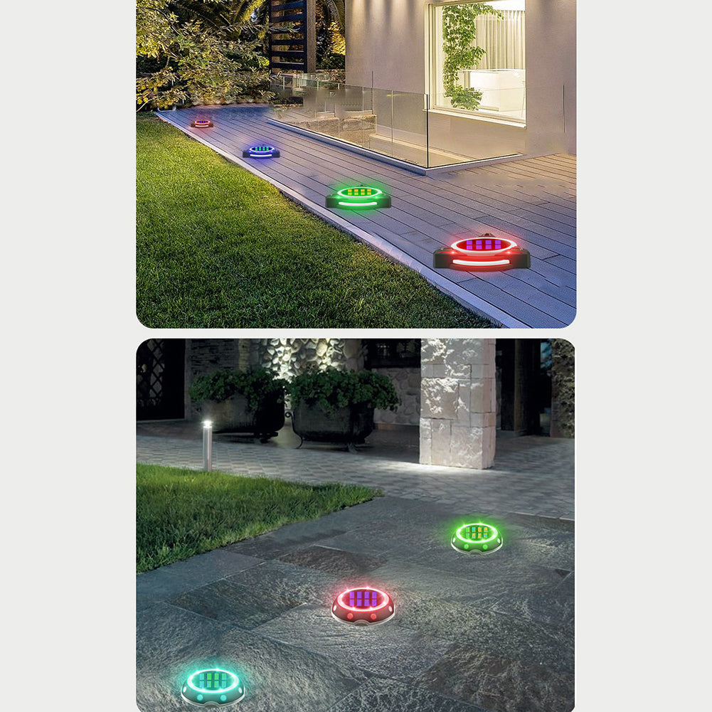 4W LED Solar Garden Light Built-in Solar Panel Weatherproof Color Changing Outdoor Courtyard Lamp For Fence Pathway Trees Garden Yard Round spot model
