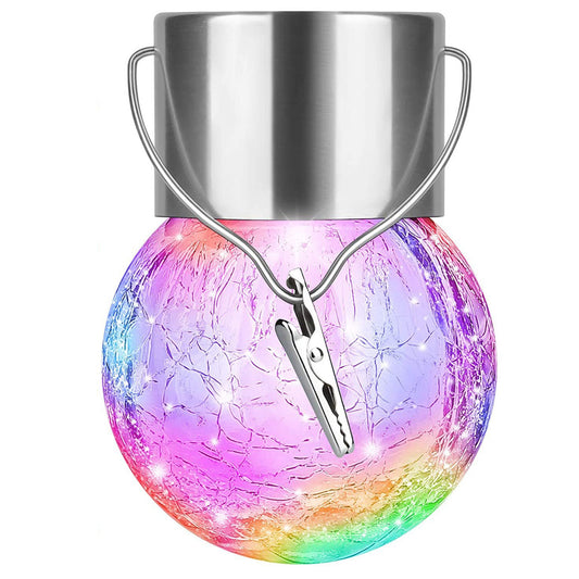 5pcs LED Cracked Glass Ball Light With Solar Panels Stainless Steel Hooks Solar Powered Hanging Lamp For Wedding Christmas Home Party Garden Patio Decor color