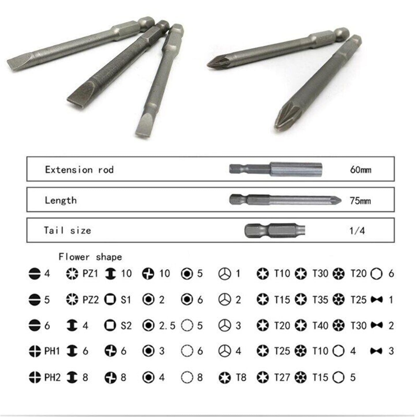 50pcs Magnetic Screwdriver Bit Set With Storage Box 75mm Ultra Long High Strength Chromium Vanadium Steel Drill Bits Set (75 x 6.35 x 6.35mm/2.95 x 0.25 x 0.25'') blue