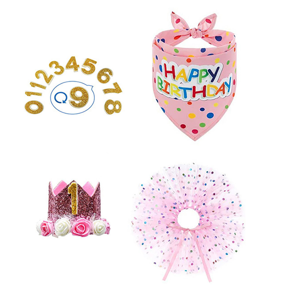 Dog Birthday 1st Party Supplies Scarf Tutu Skirt Crown Hat With 0-8 Numbers Pet Supplies For Puppy Birthday Outfit as shown