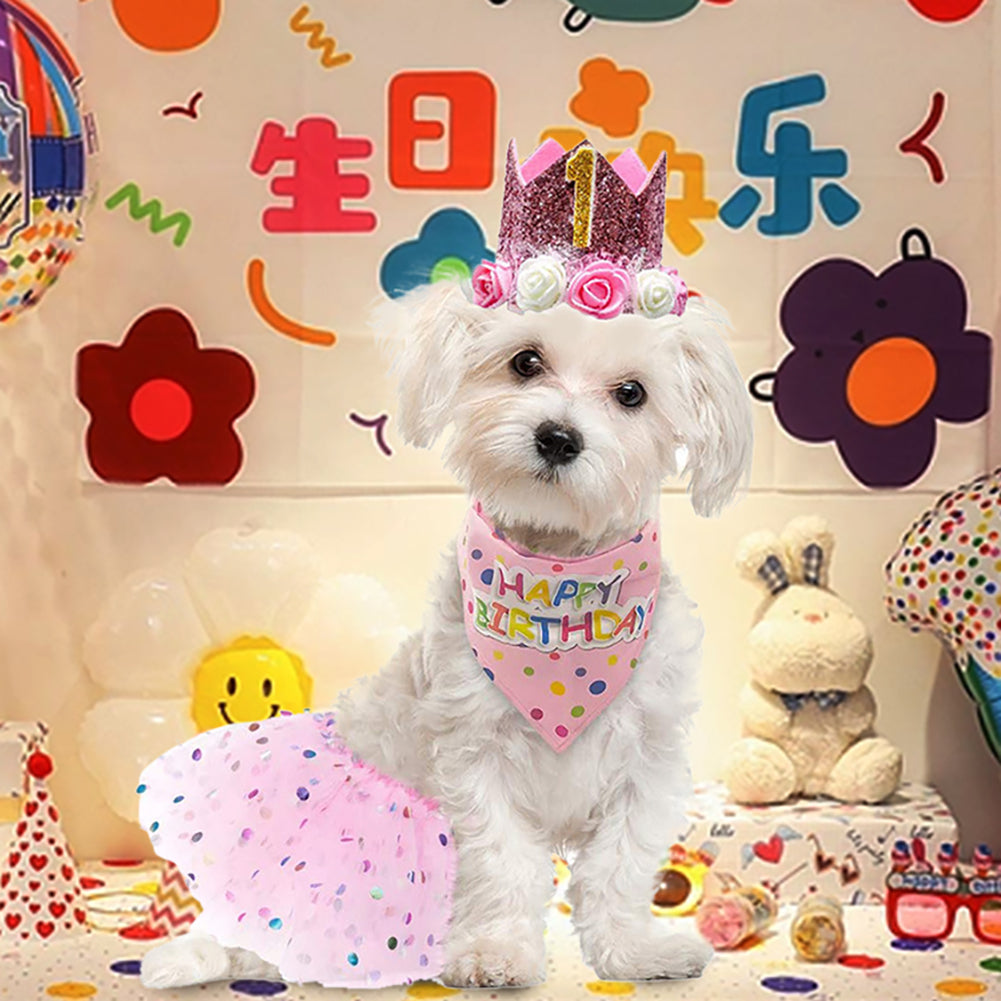Dog Birthday 1st Party Supplies Scarf Tutu Skirt Crown Hat With 0-8 Numbers Pet Supplies For Puppy Birthday Outfit as shown