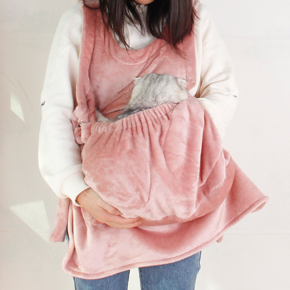 Pet Carrier Bag Holding Apron Double Layer Pocket Small Cat Dogs Hanging Chest Bag For Indoors Outdoor Travel White