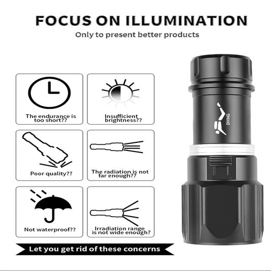 Diving Scuba Flashlight 1000 Lumens IPX8 Waterproof Super Bright XHP 70 LED Torch Rechargeable Flashlight For Snorkel Swimming D180 flashlight