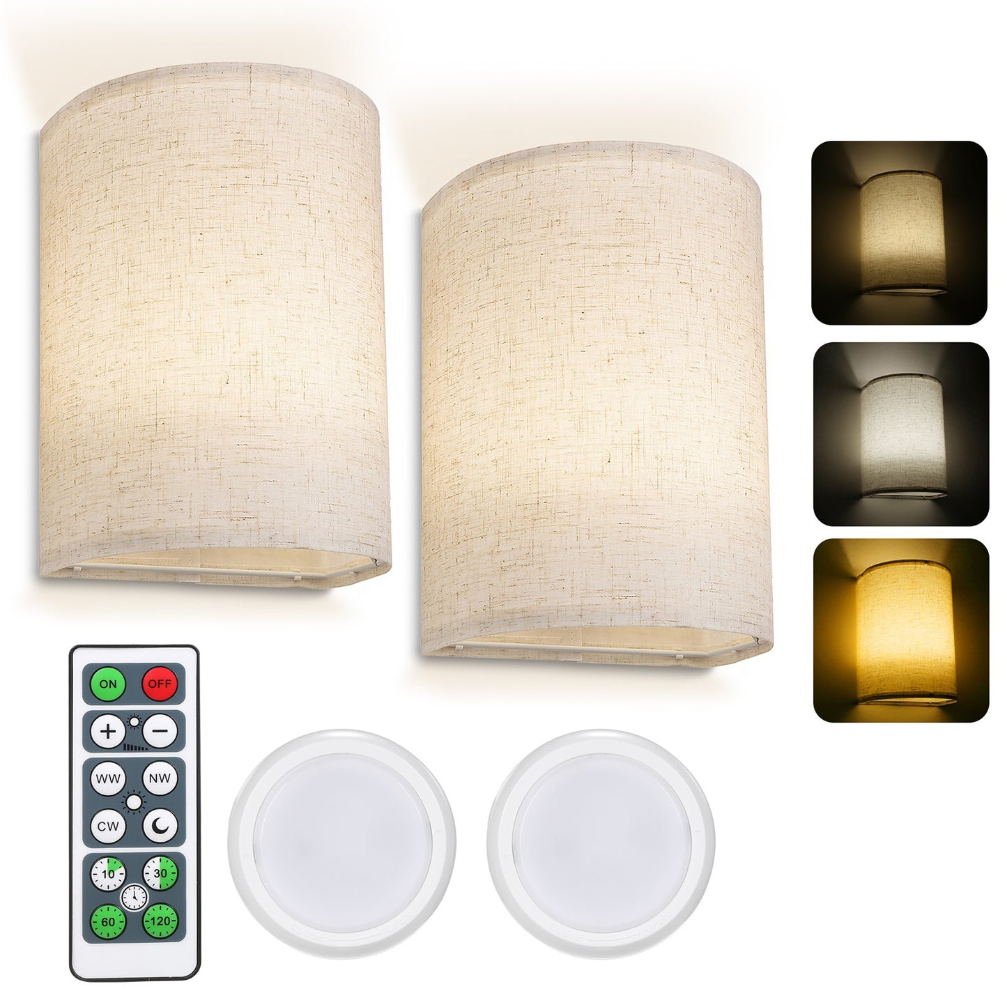 2pcs Led Wall Lamp With Remote Control 3 Color Temperature Rechargeable Wireless Design Bedroom Bedside Lamp For Bedrooms Living Rooms Dual color battery
