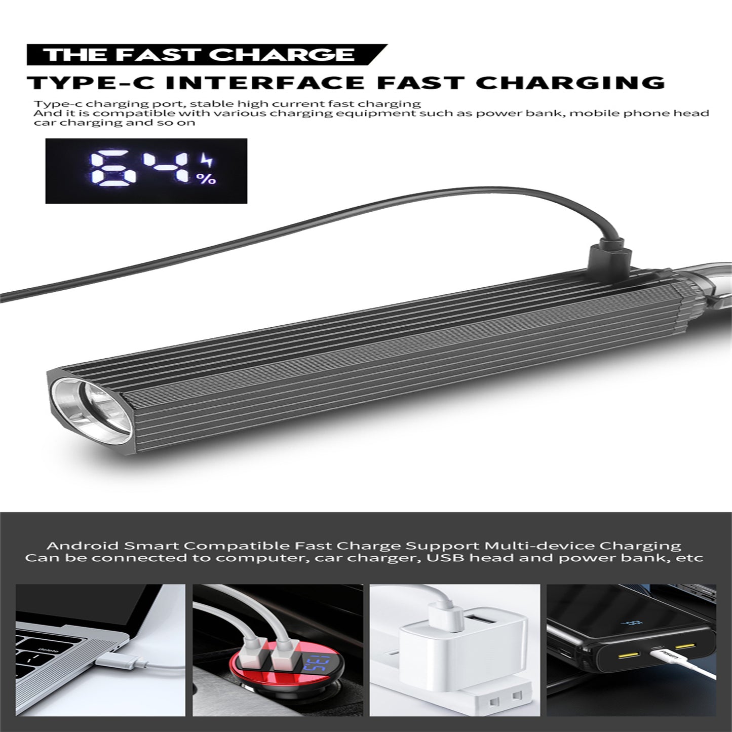 LED Flashlight Rechargeable Multipurpose Portable Strong Light Work Light With Digital Power Display Magnetic Hook For Outdoor Camping Fishing X111 flashlight