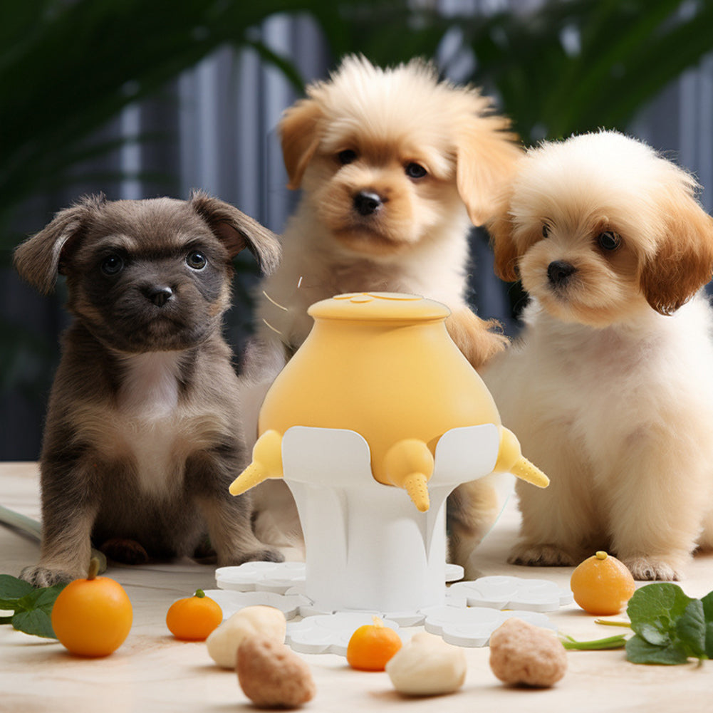 Puppy Feeder For Multiple Puppies Silicone Breast Milk Feeder With Mulit-Nipples Milk Bowl For Newborn Pets Puppy Kitten Yellow