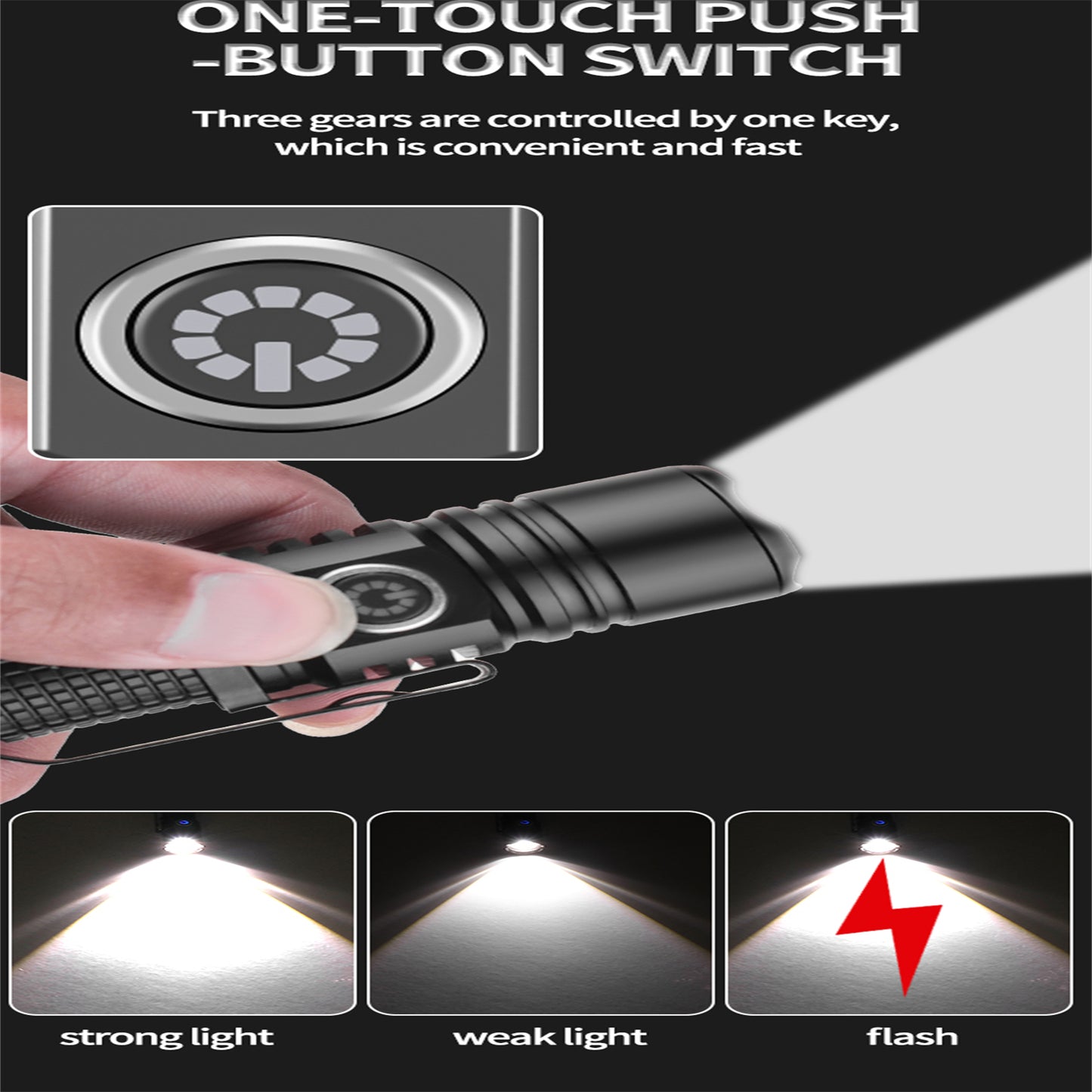 LED Flashlight 30W Strong Light Rechargeable Flash Light 3 Modes 30W Multi-functional Waterproof Torch For Outdoor Camping Hiking with 16340 battery