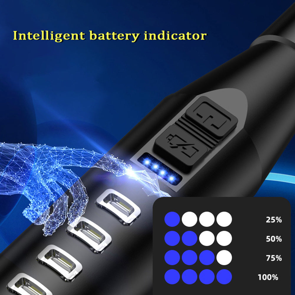 5W LED Flashlight With Indicator Light 300LM High Brightness 5 Lighting Modes USB Rechargeable Strong Light Baseball Bat Torch For Camping Emergencies Hiking black
