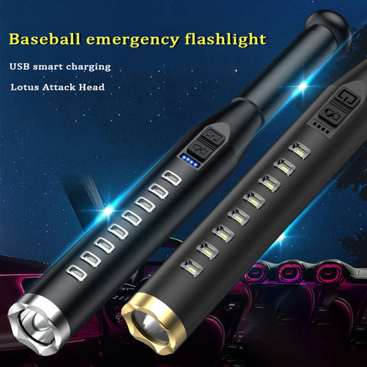 5W LED Flashlight With Indicator Light 300LM High Brightness 5 Lighting Modes USB Rechargeable Strong Light Baseball Bat Torch For Camping Emergencies Hiking black