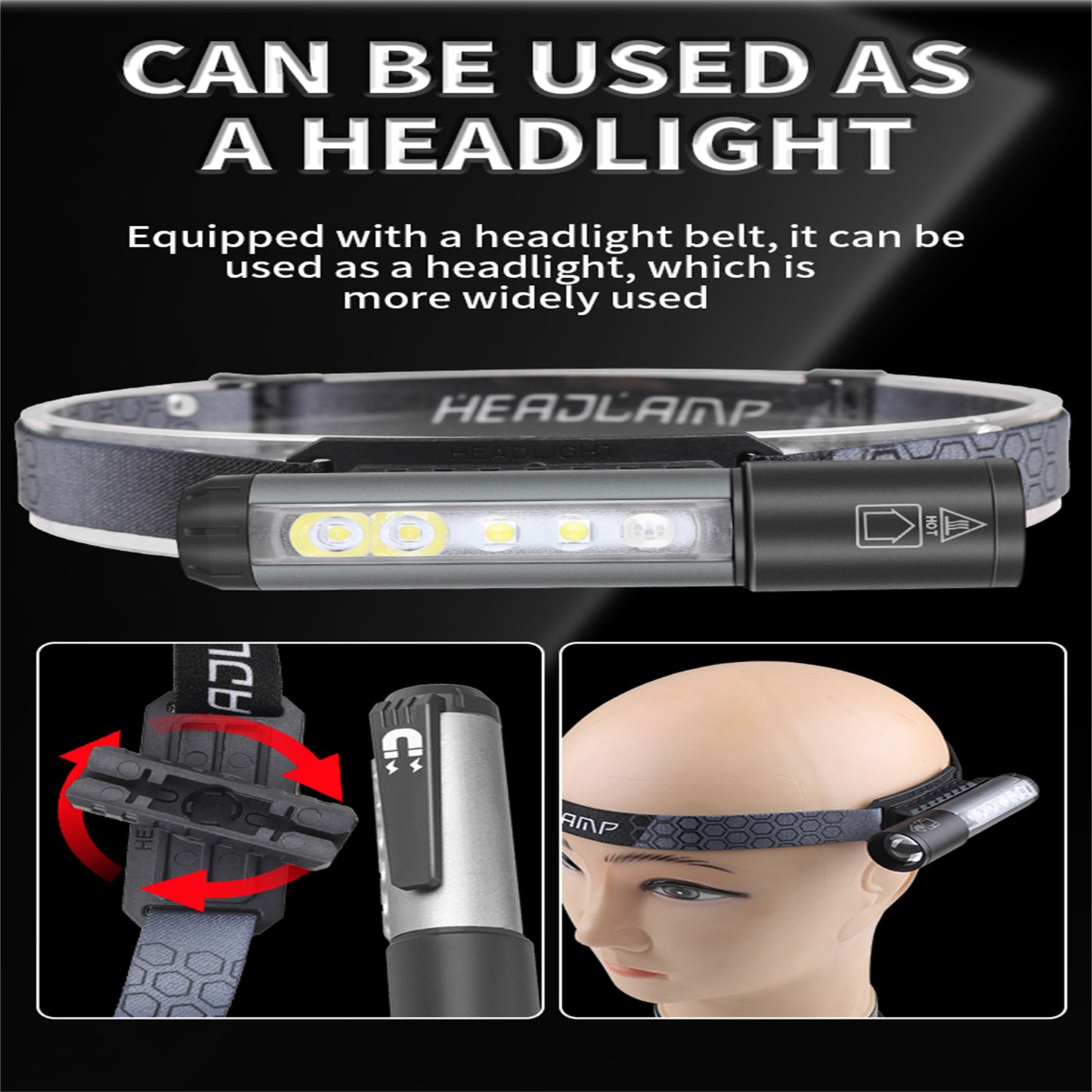 Magnetic Rechargeable LED Headlamp 30W 180 Degree Rotation Super Bright Head Light 9 Modes IPX4 Waterproof Flashlight For Outdoor Camping Hiking 6070 headlight