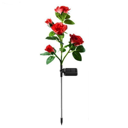 Solar 5 Heads Rose Lamp Outdoor Waterproof Simulation Rose Flower Lawn Decorative Lamp For Garden Yard Patio Decoration red