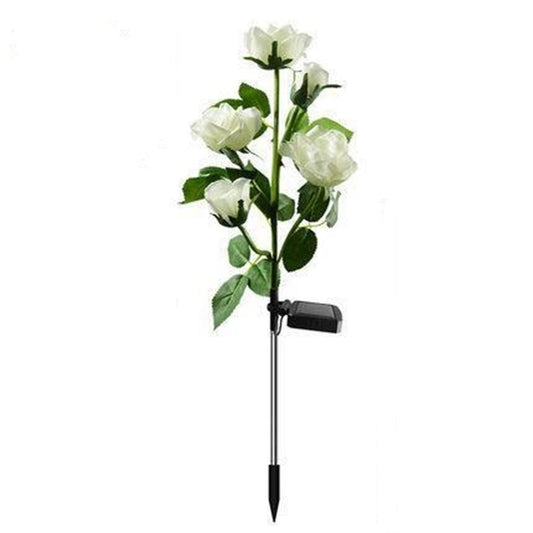 Solar 5 Heads Rose Lamp Outdoor Waterproof Simulation Rose Flower Lawn Decorative Lamp For Garden Yard Patio Decoration white