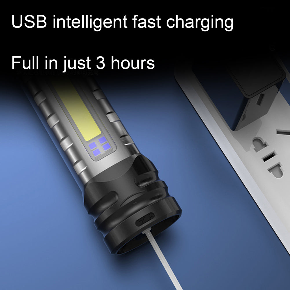 LED Mini Flashlight With Power Indicator Light 5 Modes Telescopic Zoomable TYPE-C USB Charging Hand Lantern For Camping Emergencies Hiking silver