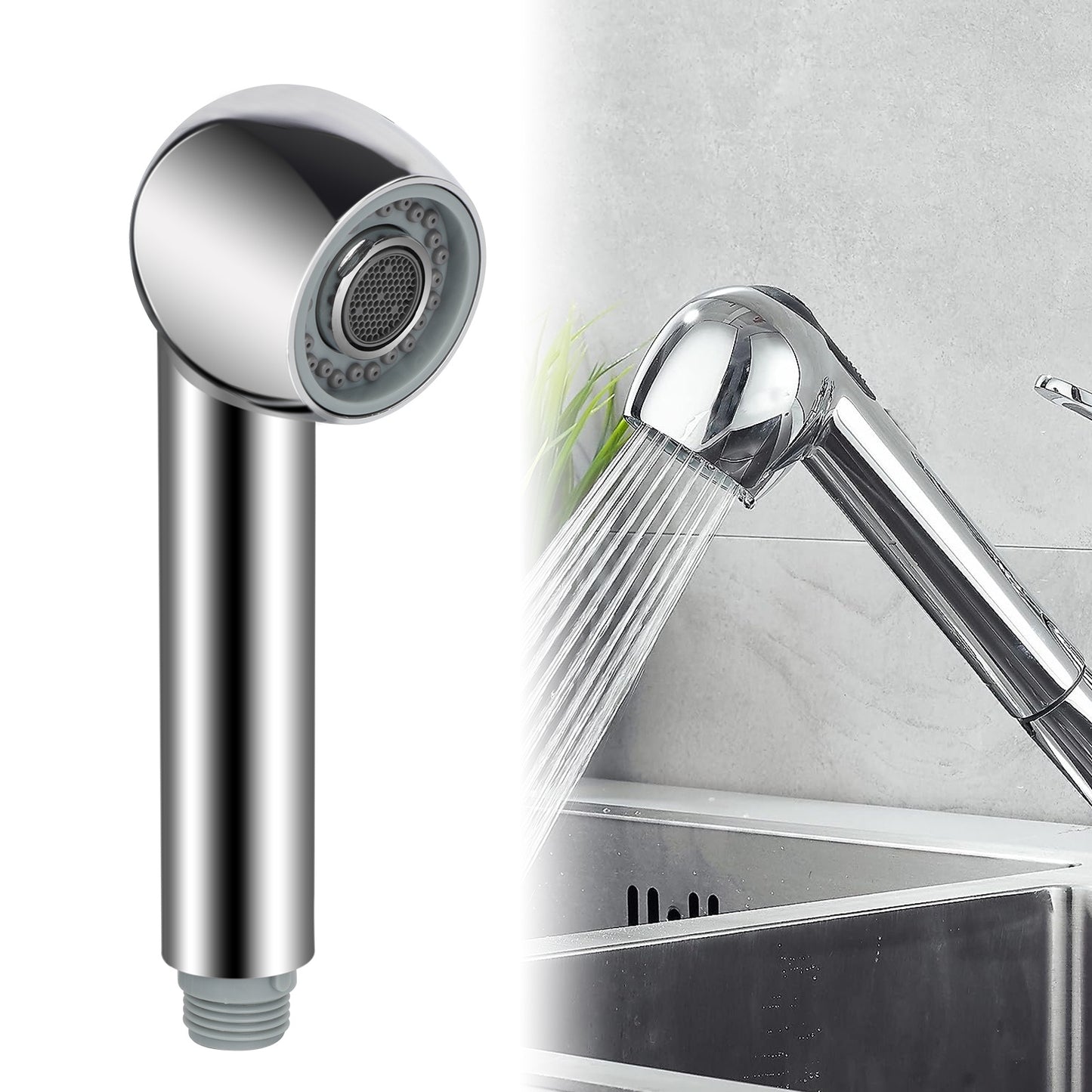 Pull Out Spray Head Replacement G1/2 Or 13/16inch Thread Dual Water Outlet Mode Large-Angle Easy Installation For Kitchen Sink 61005 Electroplating CP