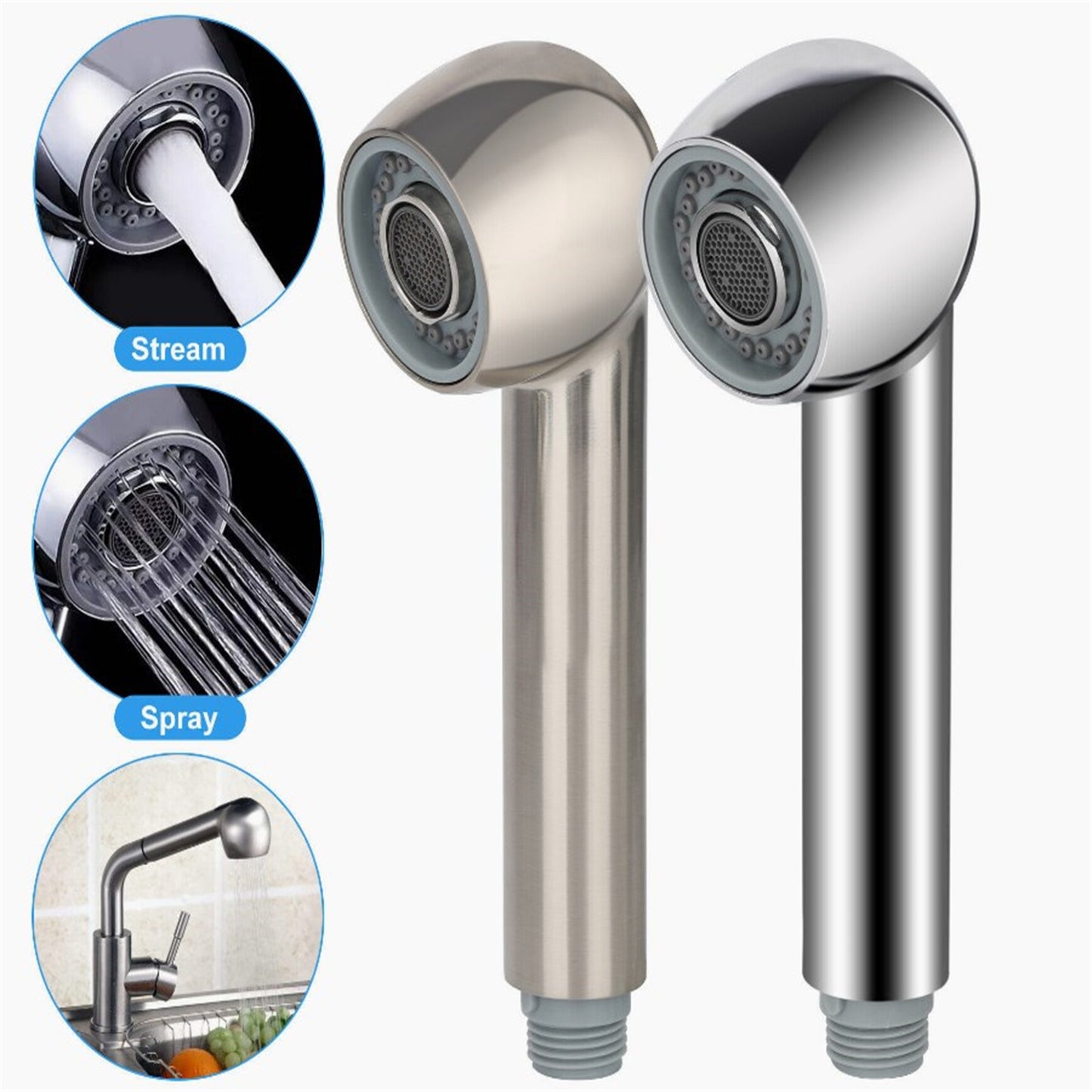 Pull Out Spray Head Replacement G1/2 Or 13/16inch Thread Dual Water Outlet Mode Large-Angle Easy Installation For Kitchen Sink 61005 Electroplating CP