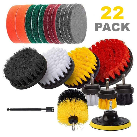 22 Pieces Drill Brush Attachment Set Power Scrubber Brush Pad Sponge Kit With Extend Attachment For Tile Sealants Bathtub Sinks Floor Wheels Carpet 22-piece cleaning brush set