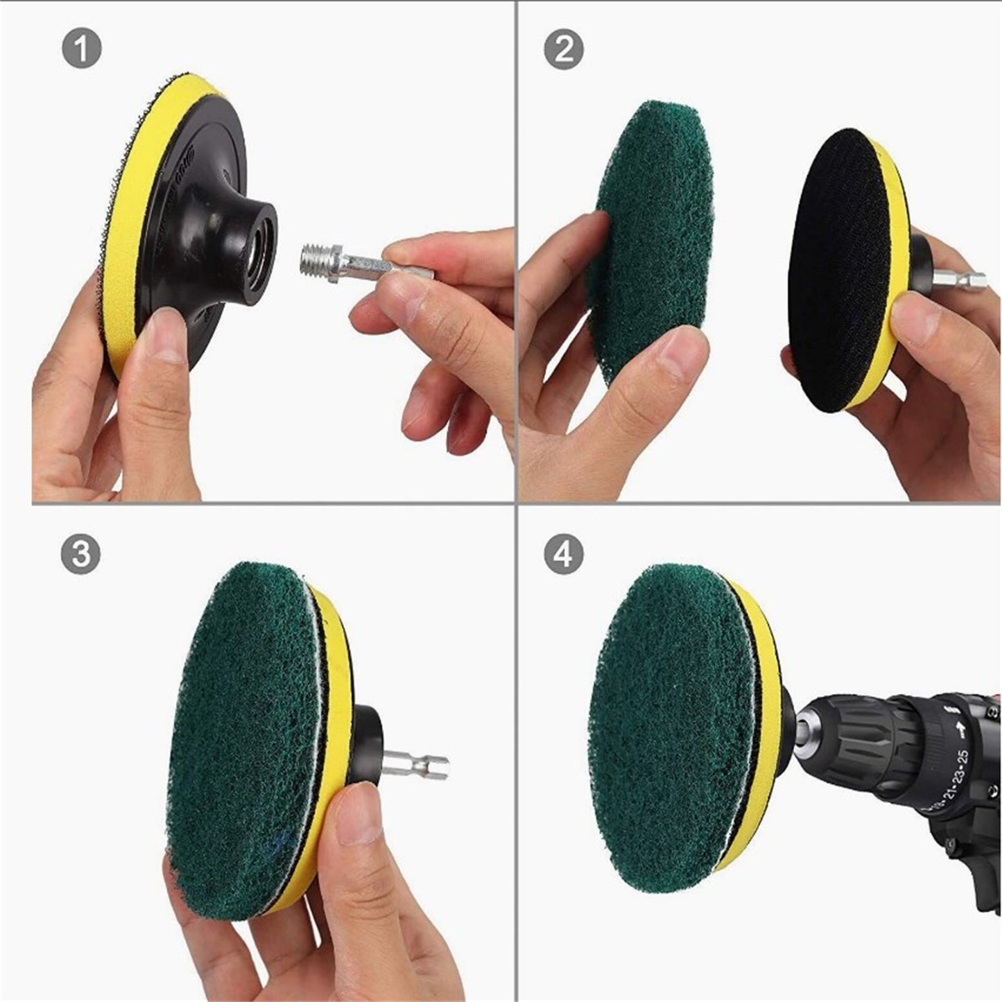 22 Pieces Drill Brush Attachment Set Power Scrubber Brush Pad Sponge Kit With Extend Attachment For Tile Sealants Bathtub Sinks Floor Wheels Carpet 22-piece cleaning brush set