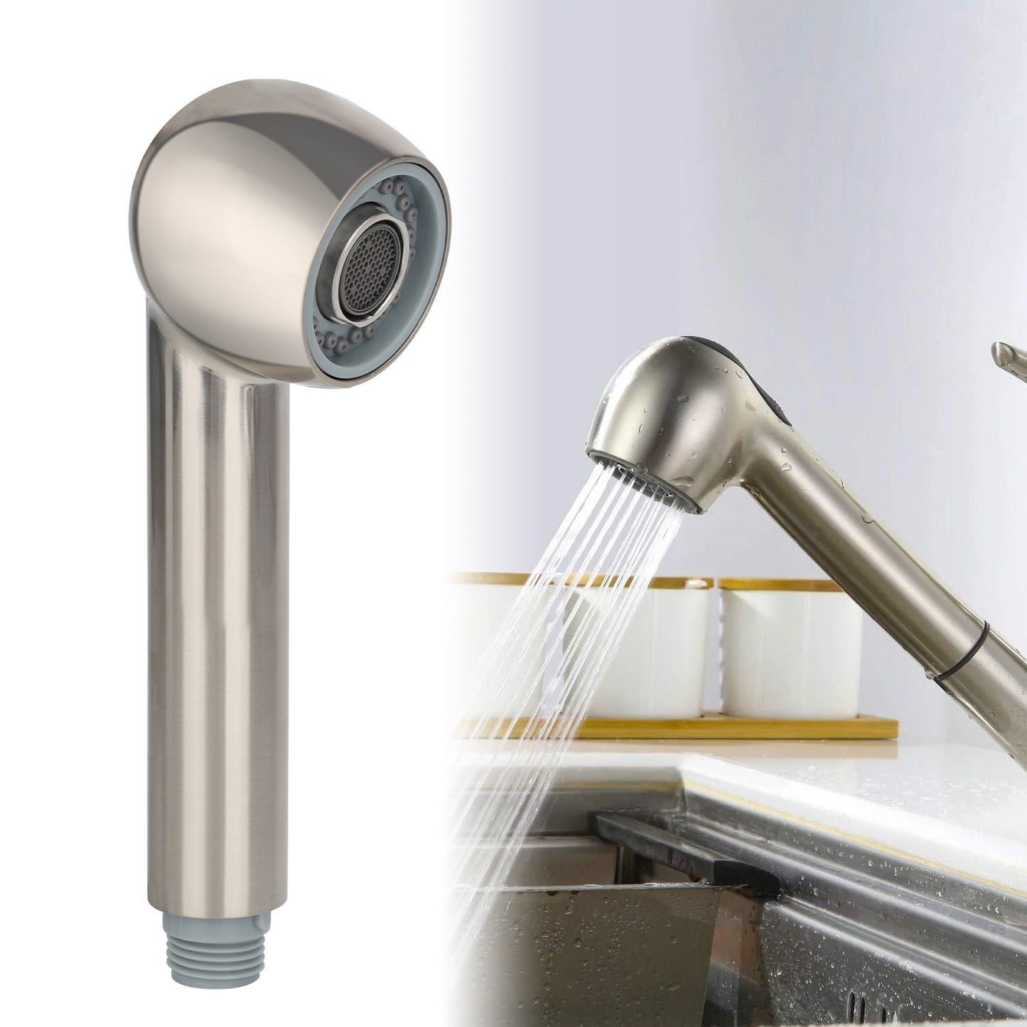 Pull Out Spray Head Replacement G1/2 Or 13/16inch Thread Dual Water Outlet Mode Large-Angle Easy Installation For Kitchen Sink 61005 brushed BN