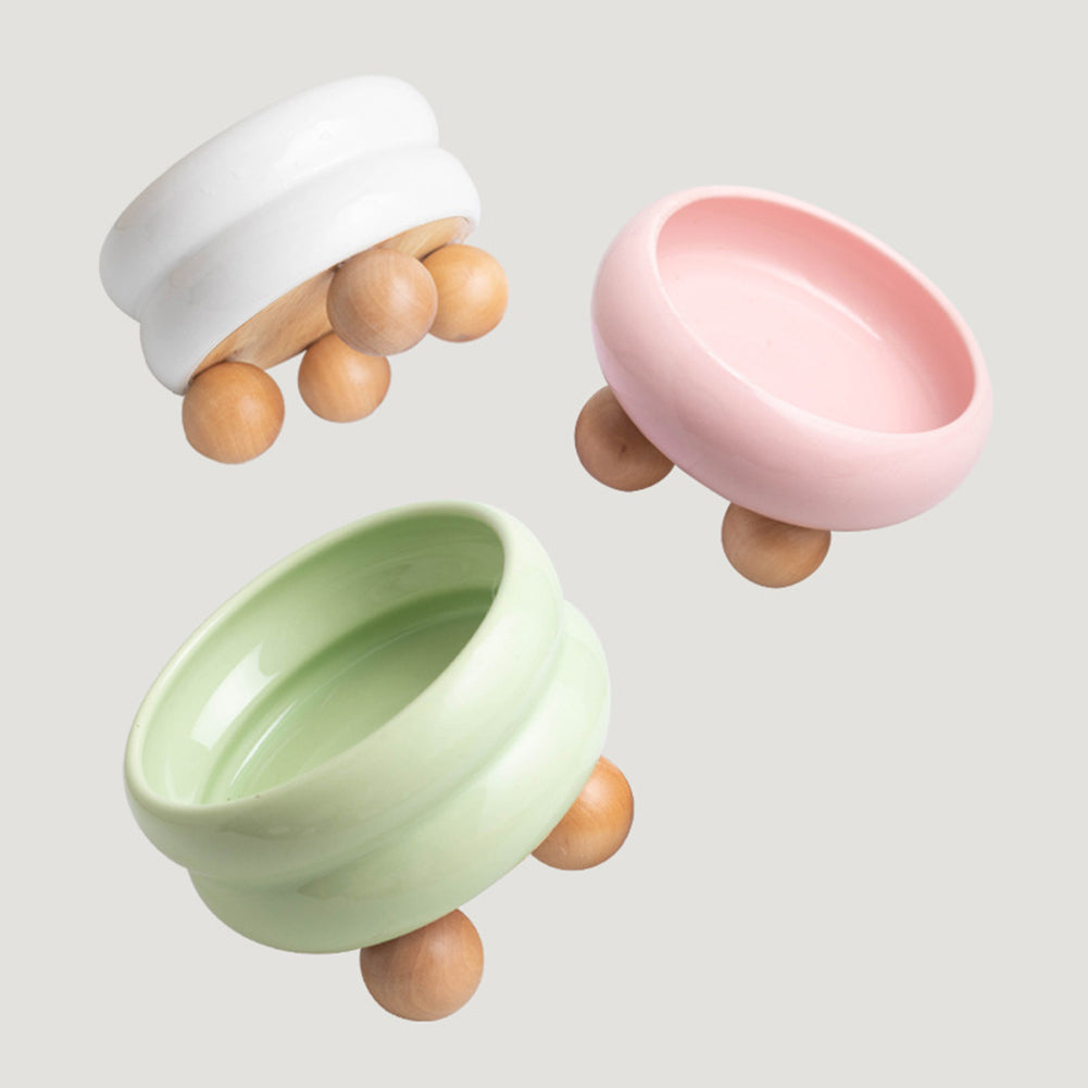 Ceramic Cat Feeding Bowls Large Capacity Neck Protection Anti Vomiting Food Water Bowls Food Dispenser With Wooden Ball Rack (15.2 x 8.8cm) (green)
