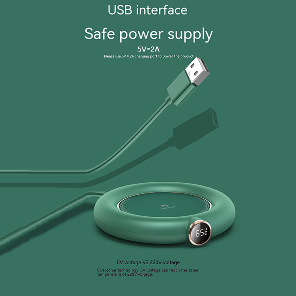 10W Mini Portable USB Electric Coffee Warmer With 3 Temperature Settings Digital Display For Heating Coffee Beverage Milk Tea Hot Chocolate White