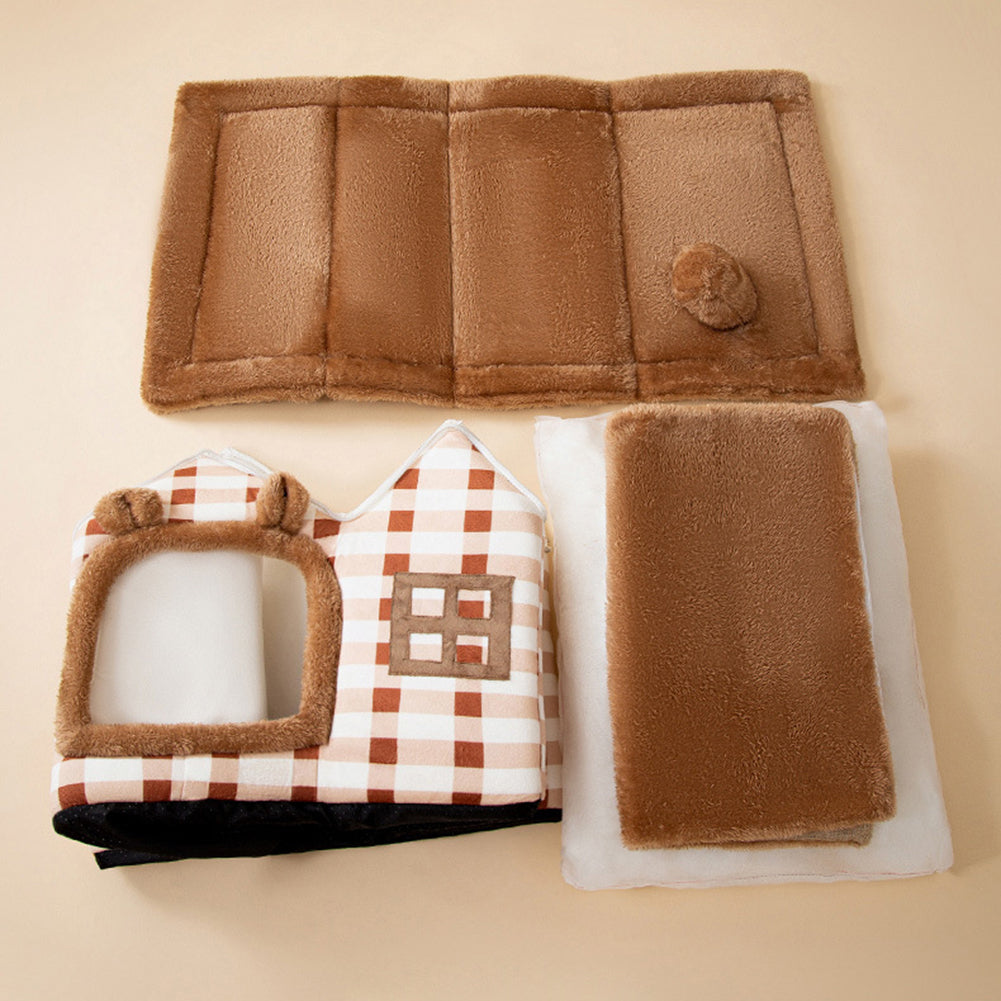 Cat Bed Sleep House Double Roof Warm Cave Dog Kennel Detachable Washable Pet Nest For Puppy Kittens Pet Supplies S As shown