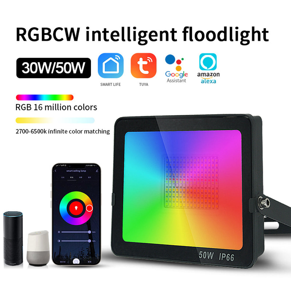 Colorful LED Floodlights Intelligent 4 Modes Wifi Bluetooth Adjustable Brightness Spotlight 50w US Plug