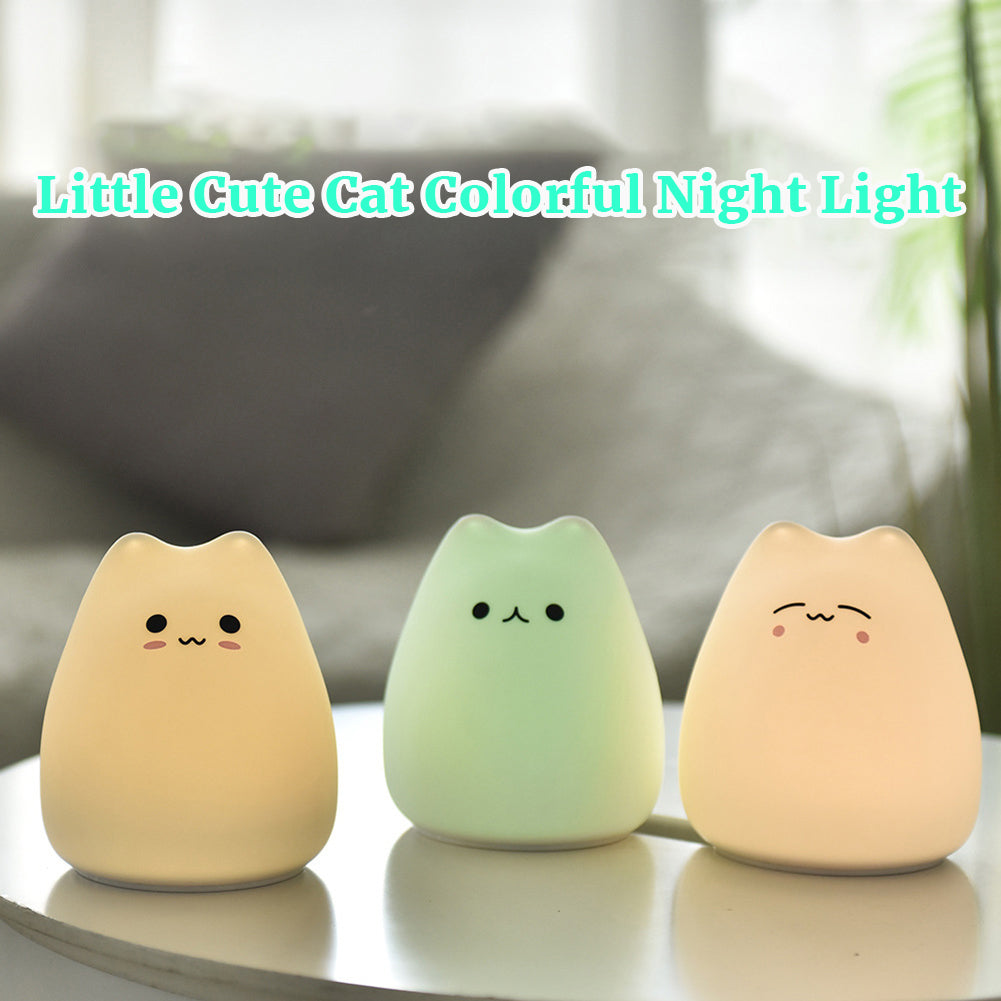 LED Colorful Night Light Energy Saving Eye-Protection Colors Changing Cartoon Cat Bedroom Bedside Lamp (90 x 89 x 102mm) Cute cat