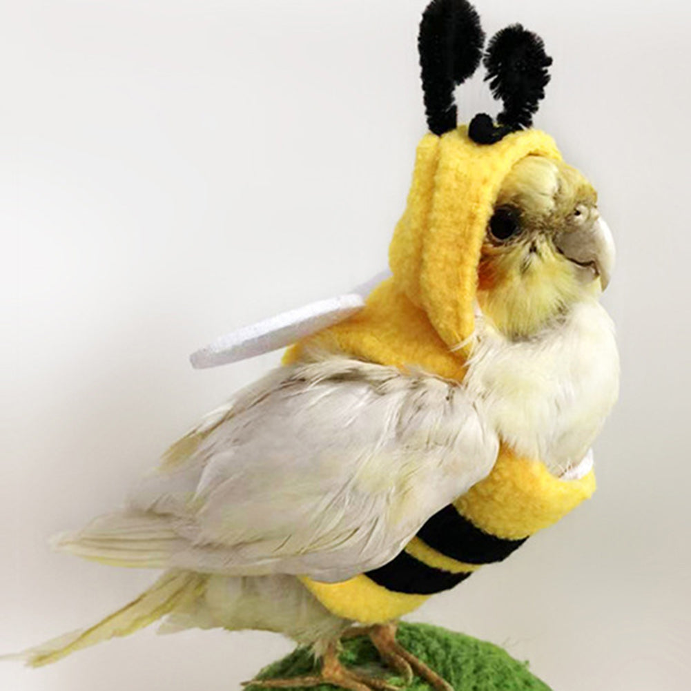 Pet Birds Bee Shaped Hoodies Cosplay Outfit Dress Up Clothes For Parrots African Greys Parakeet Cockatiel Sun Conure Finch Budgie Size L (bust 12cm)